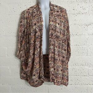 Victoria’s Secret Womens Top M Orange Geometric Open Front Short Sleeve Viscose